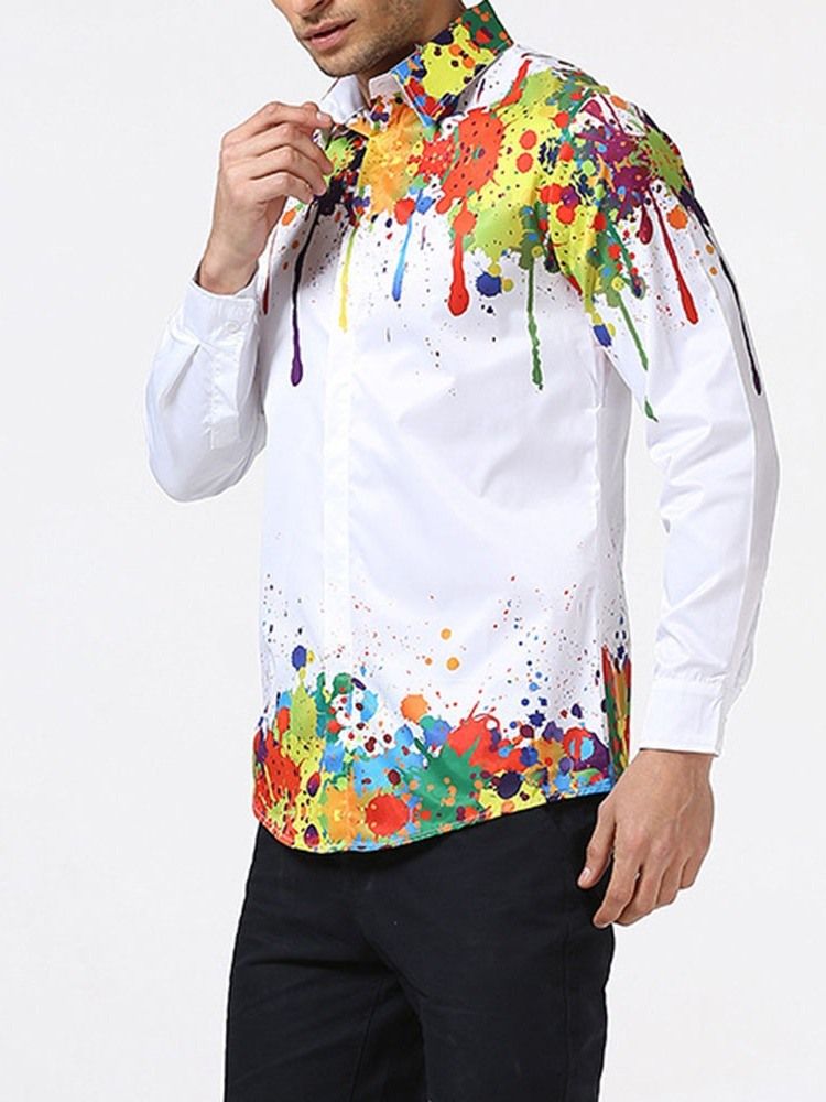 Estampa Floral Lapela Outono Camisa Slim Masculina De Peito Único