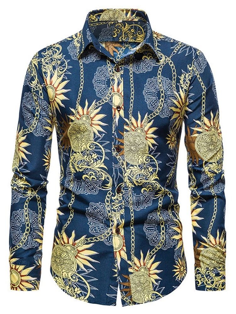 Impressão De Lapela Casual Outono Camisa Slim Masculina