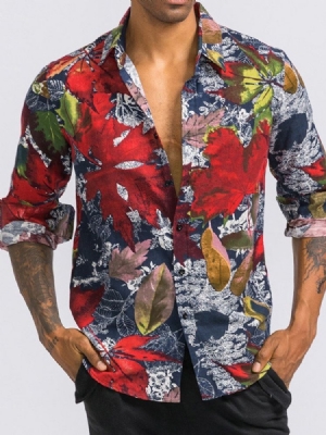 Imprimir Camisa De Lapela Floral Masculina Fina De Verão