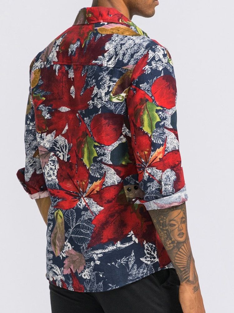 Imprimir Camisa De Lapela Floral Masculina Fina De Verão