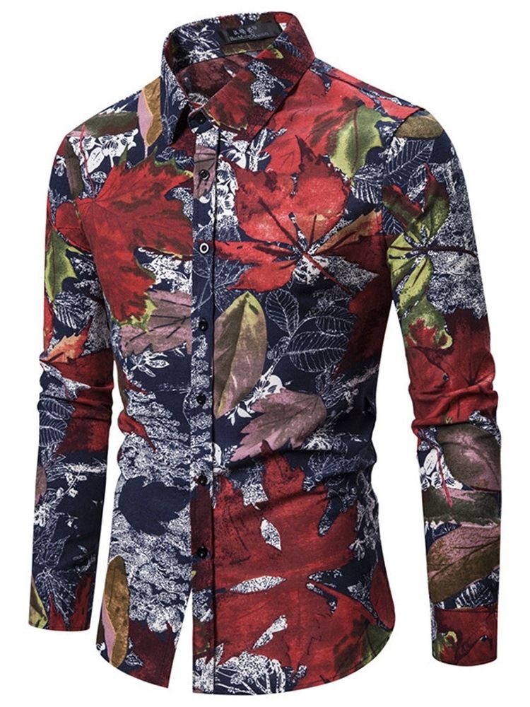 Imprimir Camisa De Lapela Floral Masculina Fina De Verão