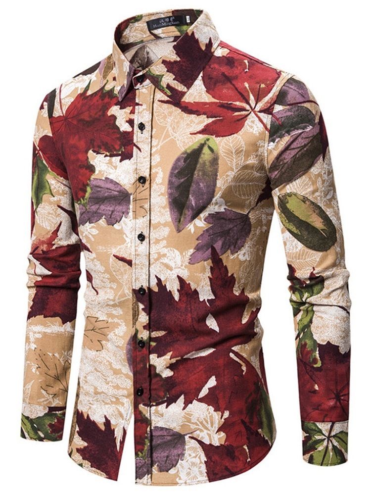 Imprimir Camisa De Lapela Floral Masculina Fina De Verão