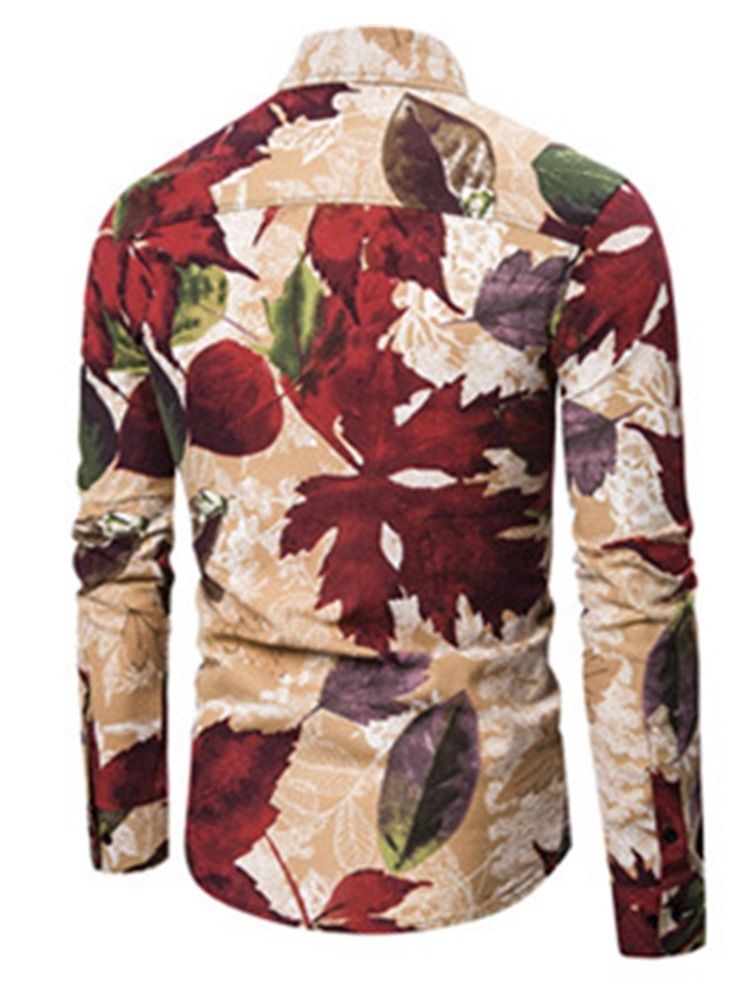 Imprimir Camisa De Lapela Floral Masculina Fina De Verão