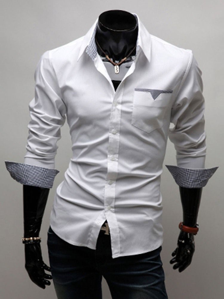 Lapel Color Block Casual Slim Masculino Camisa De Verão