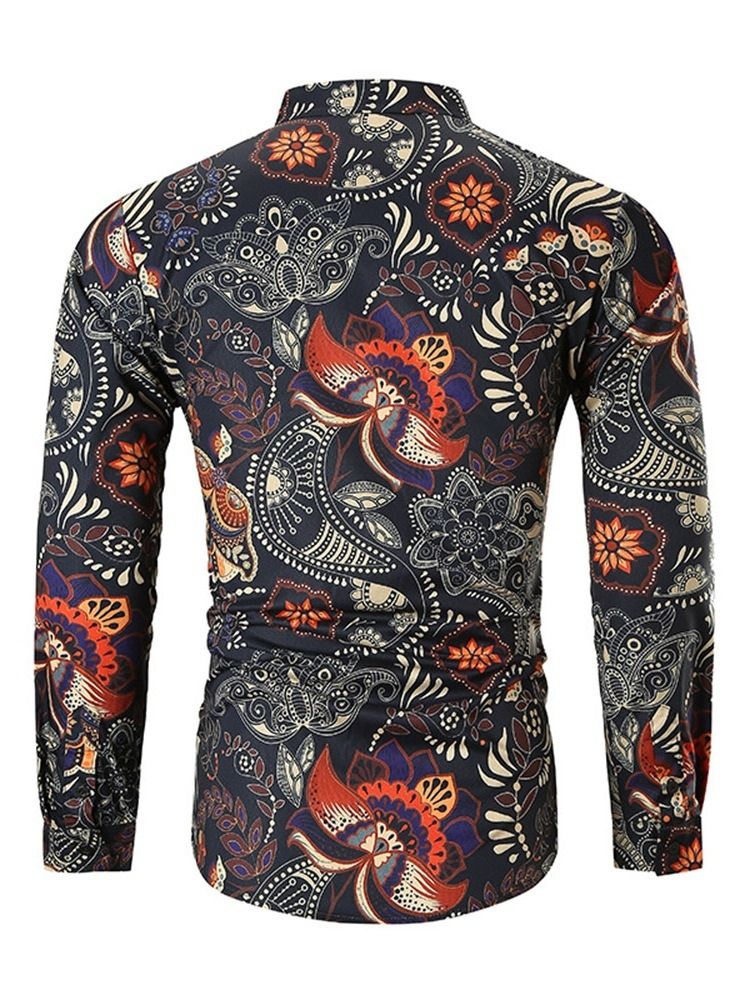 Lapel Fashion Print Slim Masculino Camisa