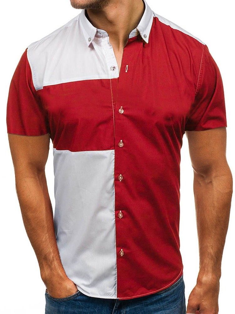 Lapela Color Block Casual Slim Tripla Camisa Masculina