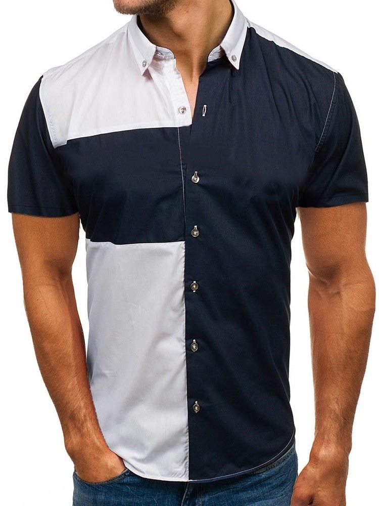 Lapela Color Block Casual Slim Tripla Camisa Masculina