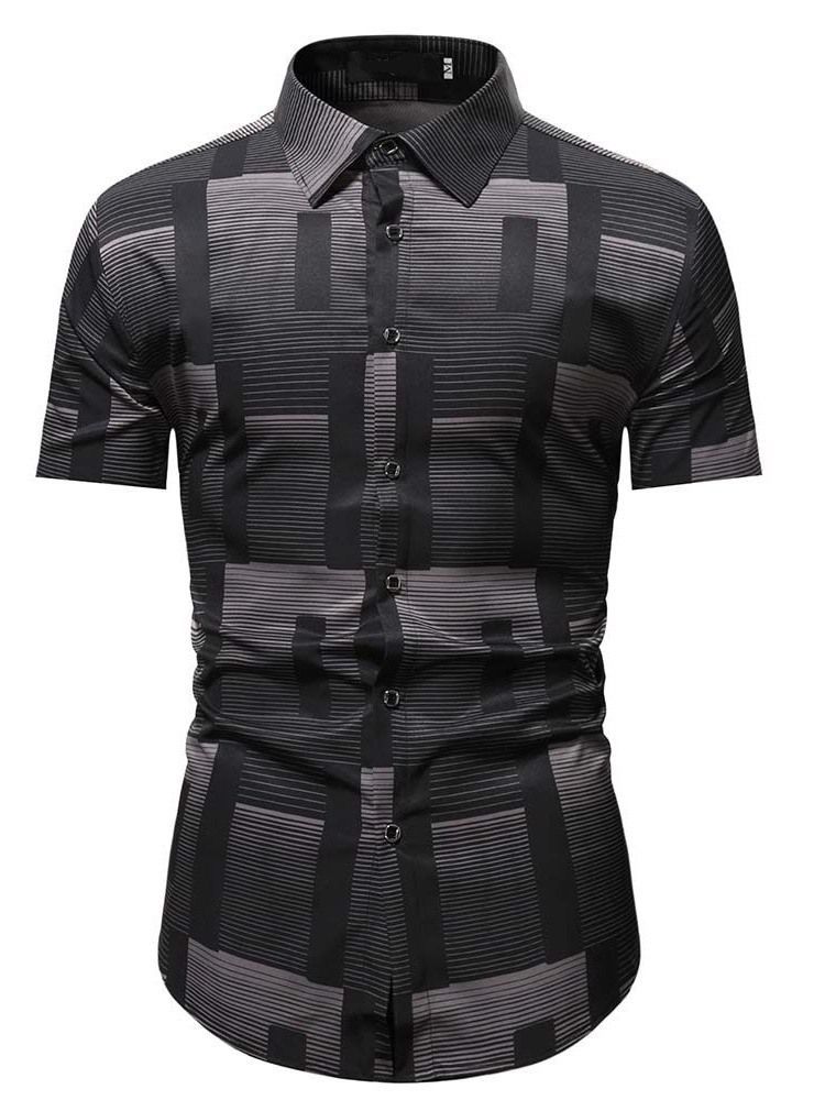 Lapela Color Block Print Camisa Solta Masculina