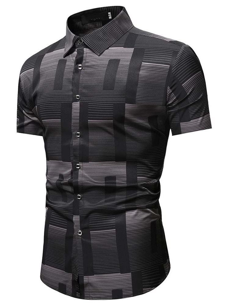 Lapela Color Block Print Camisa Solta Masculina