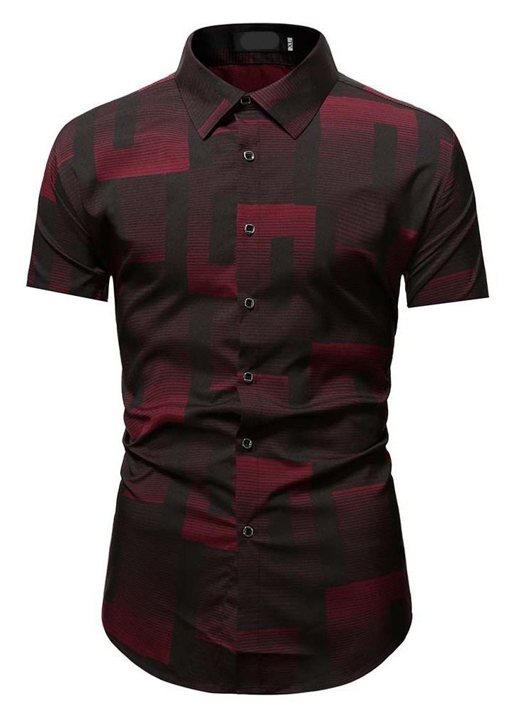 Lapela Color Block Print Camisa Solta Masculina