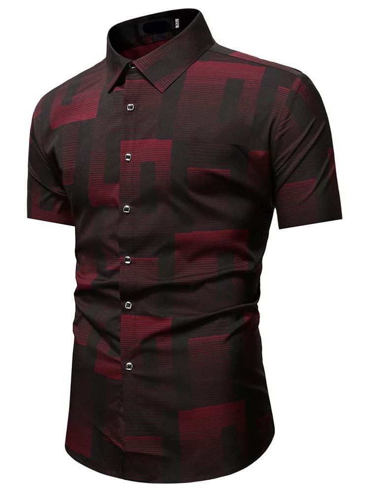 Lapela Color Block Print Camisa Solta Masculina