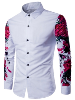 Lapela Estampa Floral Camisa Masculina Casual Fina