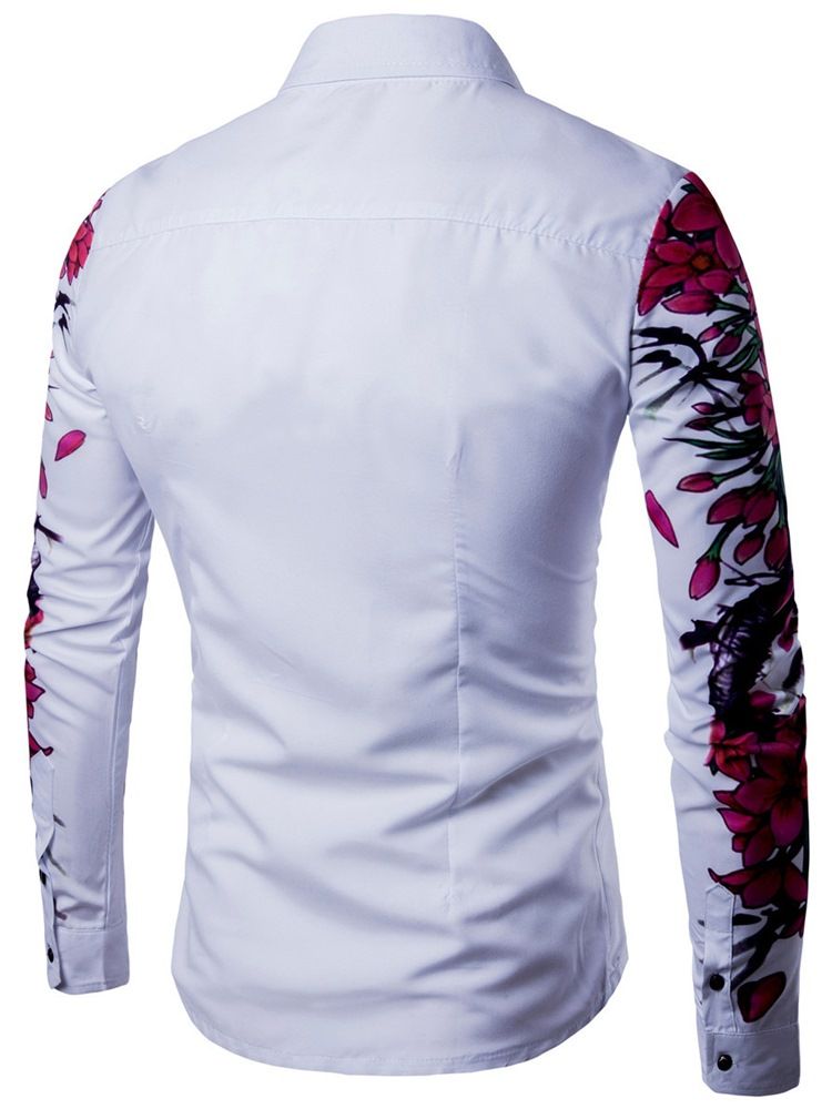 Lapela Estampa Floral Camisa Masculina Casual Fina