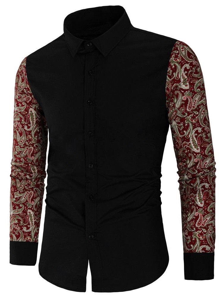 Masculino Floral Patchwork Lapel Feminino Slim Fall Shirt