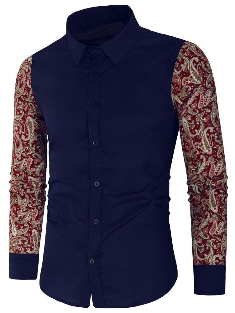 Masculino Floral Patchwork Lapel Feminino Slim Fall Shirt