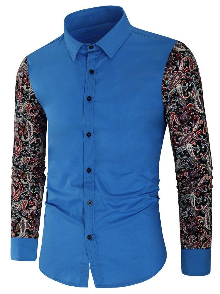 Masculino Floral Patchwork Lapel Feminino Slim Fall Shirt