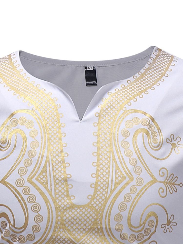 Moda Africana Dashiki Com Decote Em V Camiseta Masculina Casual