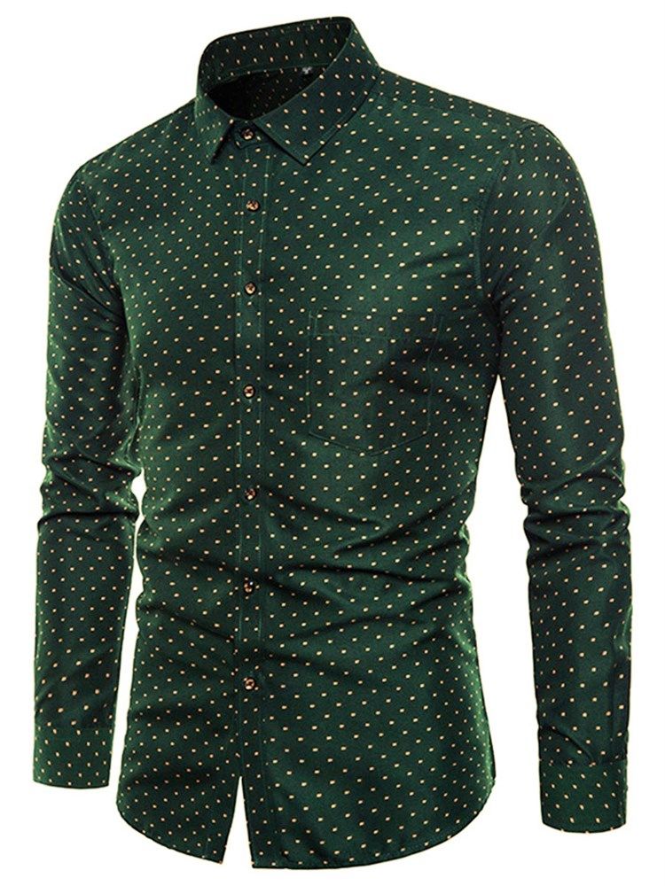 Polka Dots Verde Slim Fit Homens Camisas Vestido Casual