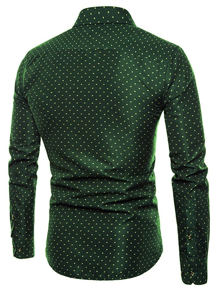 Polka Dots Verde Slim Fit Homens Camisas Vestido Casual