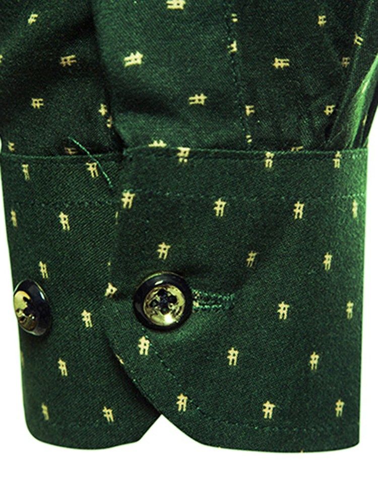 Polka Dots Verde Slim Fit Homens Camisas Vestido Casual