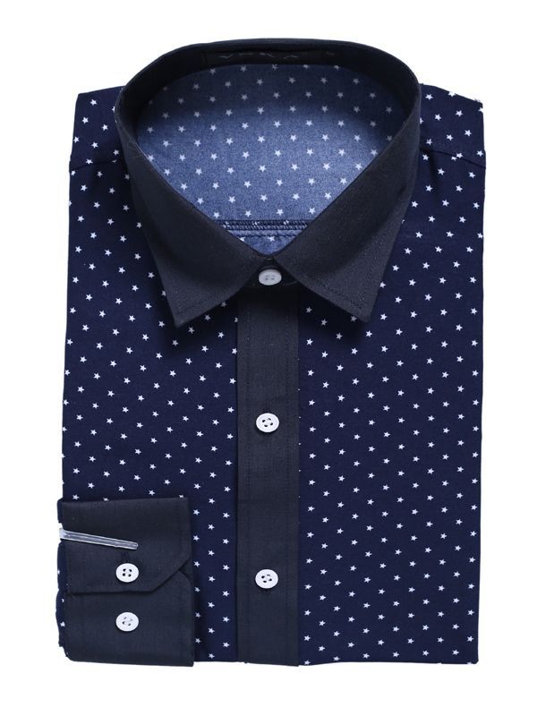 Roupas Masculinas Polka Dots Star Impresso Camisa Slim Fit