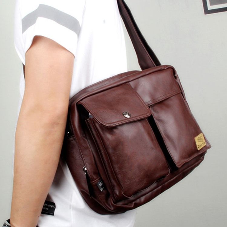 Sacos Crossbody Masculino De Fio Simples De Pu Quadrado