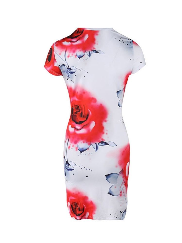 Bodycon Feminino Acima Do Joelho Estampado Floral Em Volta Do Pescoço Vestido De Verão De Cintura Média