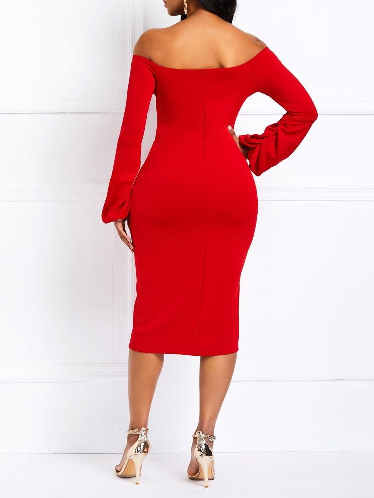 Bodycon Feminino Vestido De Manga Comprida De Manga Comprida Vermelho