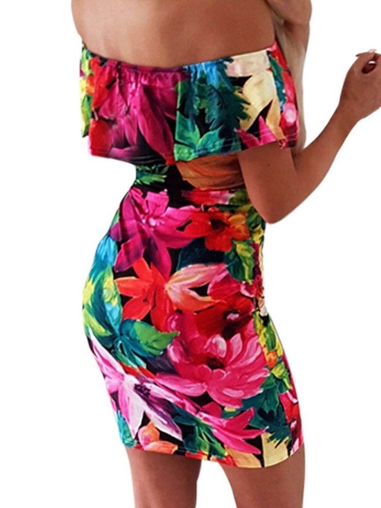 Feminino Estampa Floral Sem Ombros Acima Do Joelho Bodycon Vestido Normal