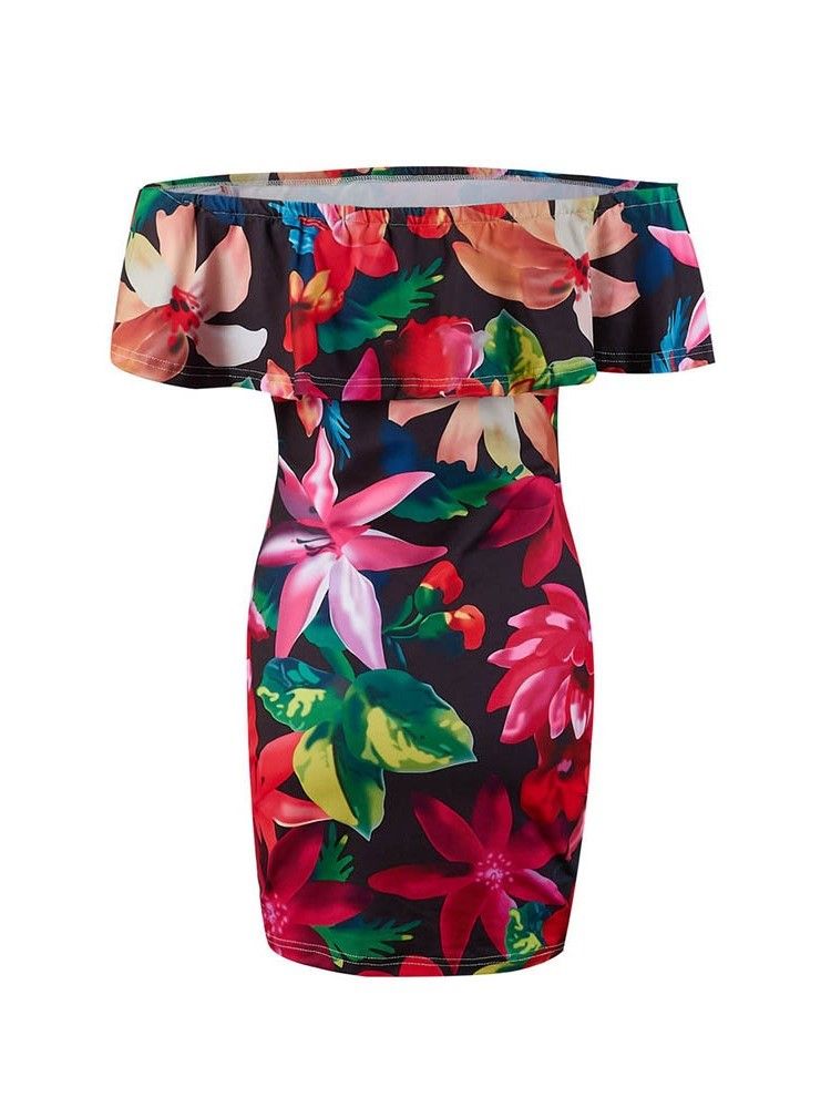 Feminino Estampa Floral Sem Ombros Acima Do Joelho Bodycon Vestido Normal