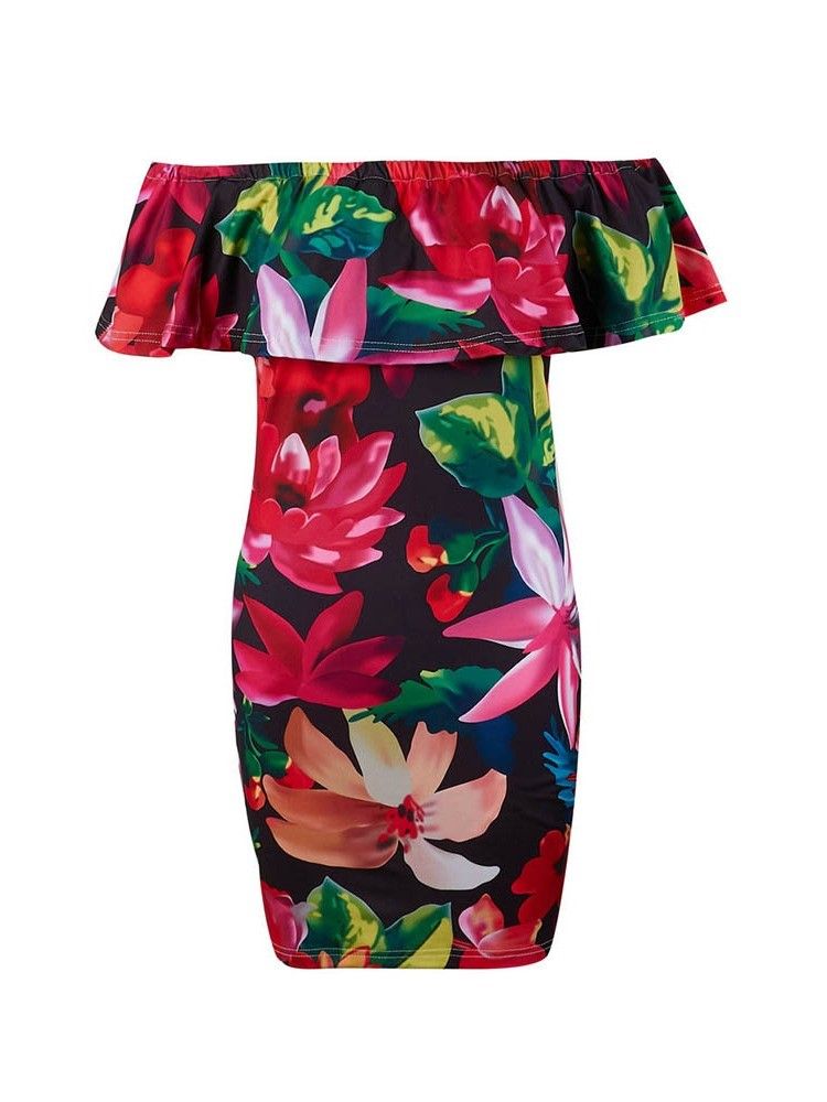 Feminino Estampa Floral Sem Ombros Acima Do Joelho Bodycon Vestido Normal