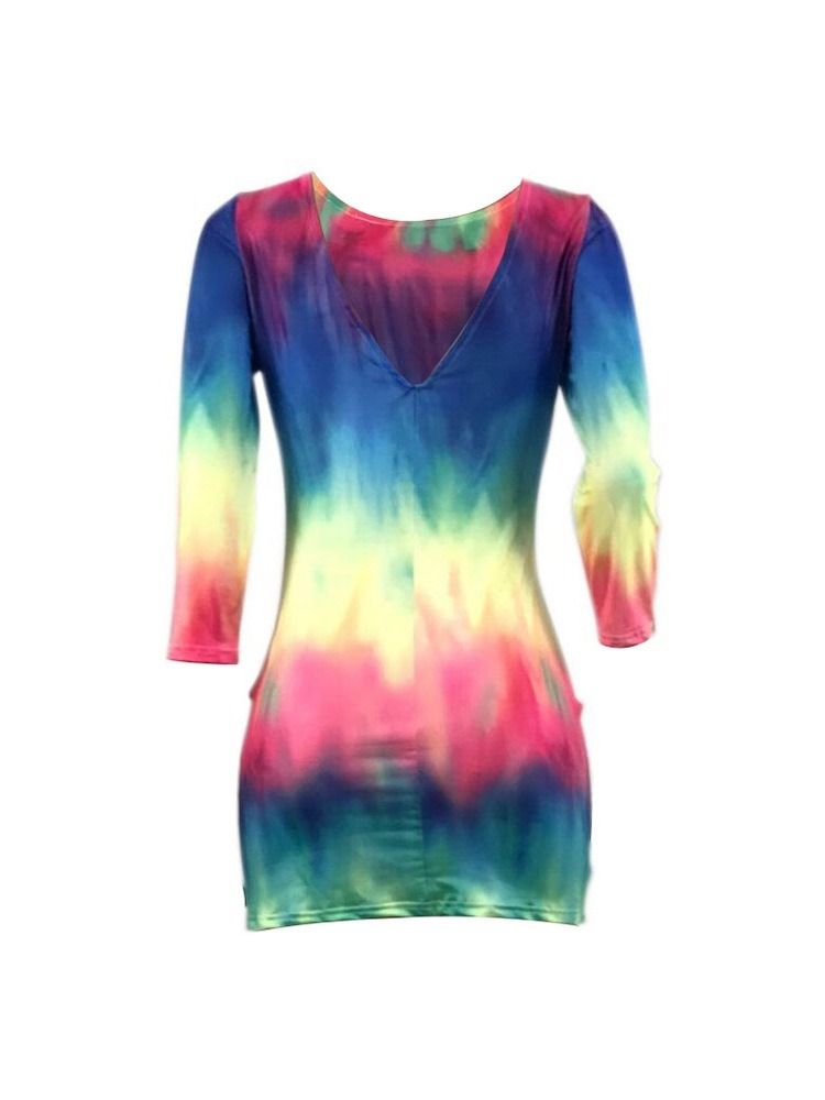 Gradient Tie-dye Feminino Em Volta Do Pescoço Sem Costas Da Moda Vestido Regular