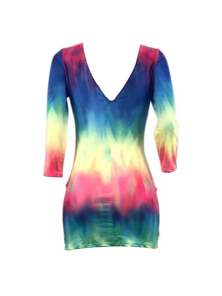 Gradient Tie-dye Feminino Em Volta Do Pescoço Sem Costas Da Moda Vestido Regular