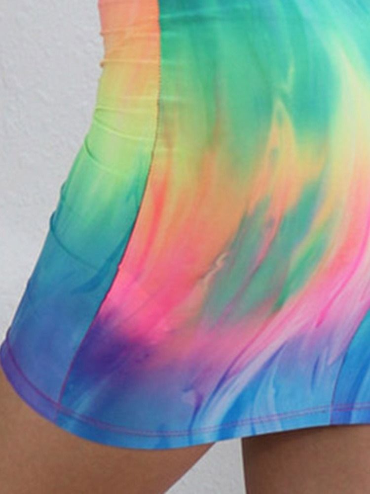 Gradient Tie-dye Feminino Em Volta Do Pescoço Sem Costas Da Moda Vestido Regular