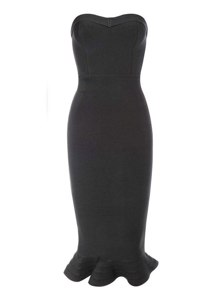 Lápis Feminino Liso Sem Alças Meia Canela Vestido Sexy Sem Mangas