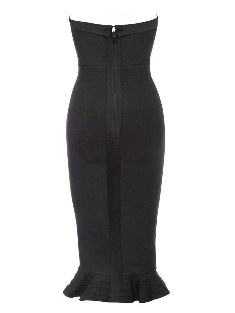 Lápis Feminino Liso Sem Alças Meia Canela Vestido Sexy Sem Mangas