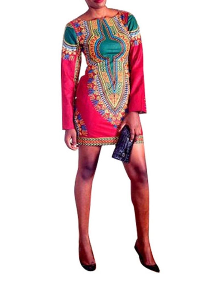 Moda Africana Feminina Acima Do Joelho Vestido Bodycon Cintura Média