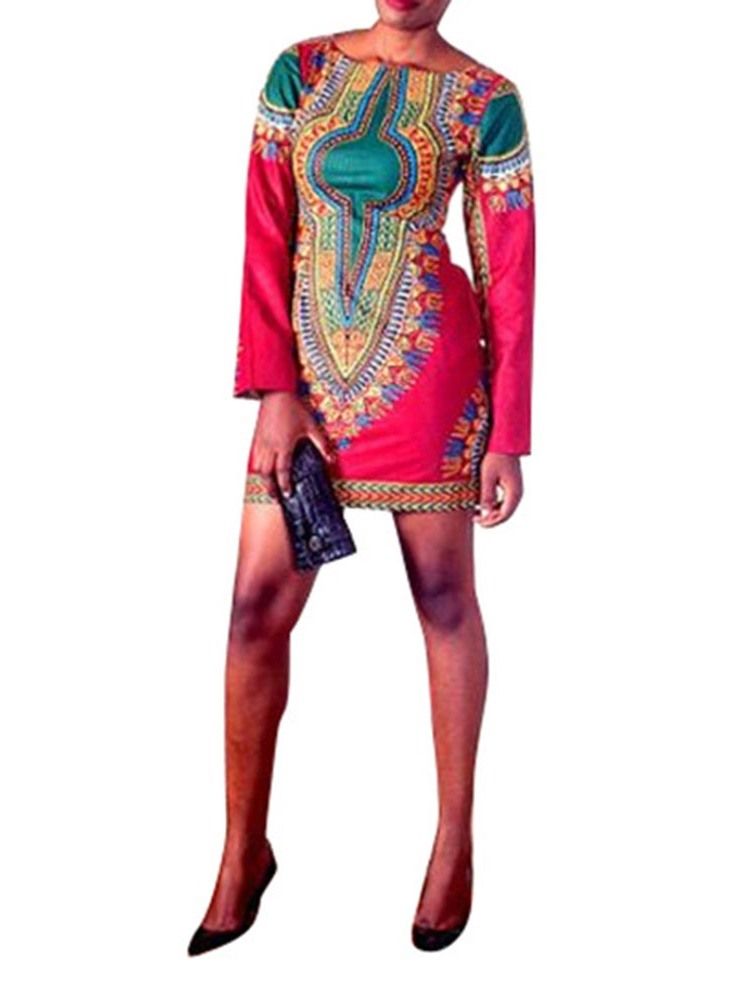 Moda Africana Feminina Acima Do Joelho Vestido Bodycon Cintura Média