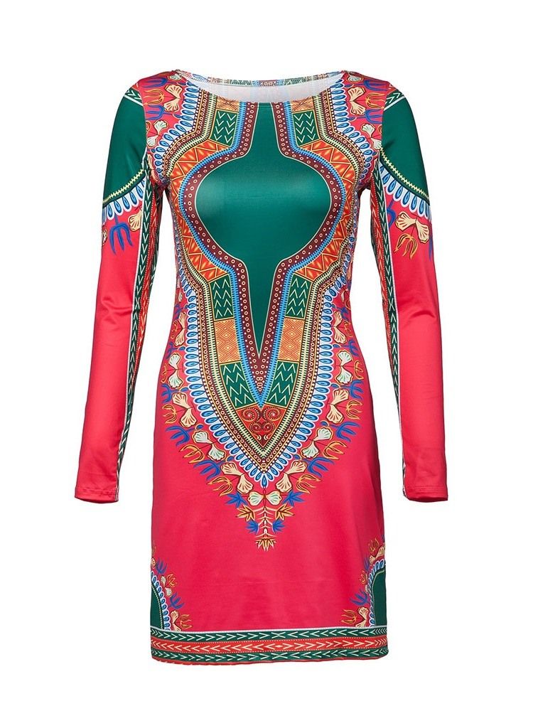 Moda Africana Feminina Acima Do Joelho Vestido Bodycon Cintura Média