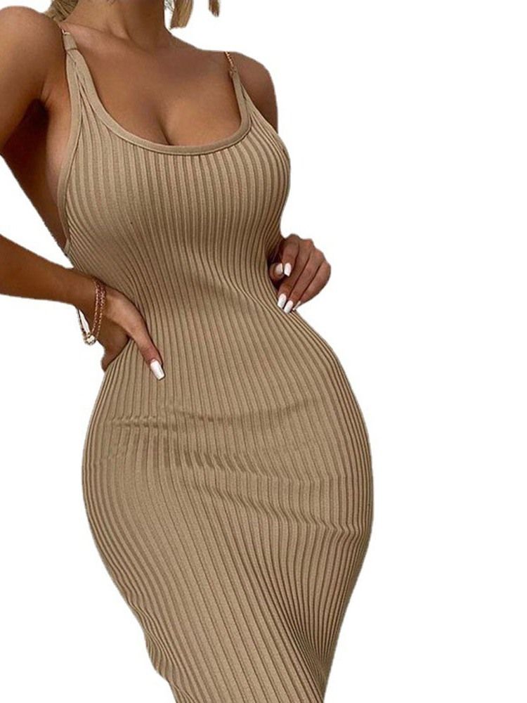 Moda Feminina Sem Mangas Na Panturrilha Média Vestido Bodycon