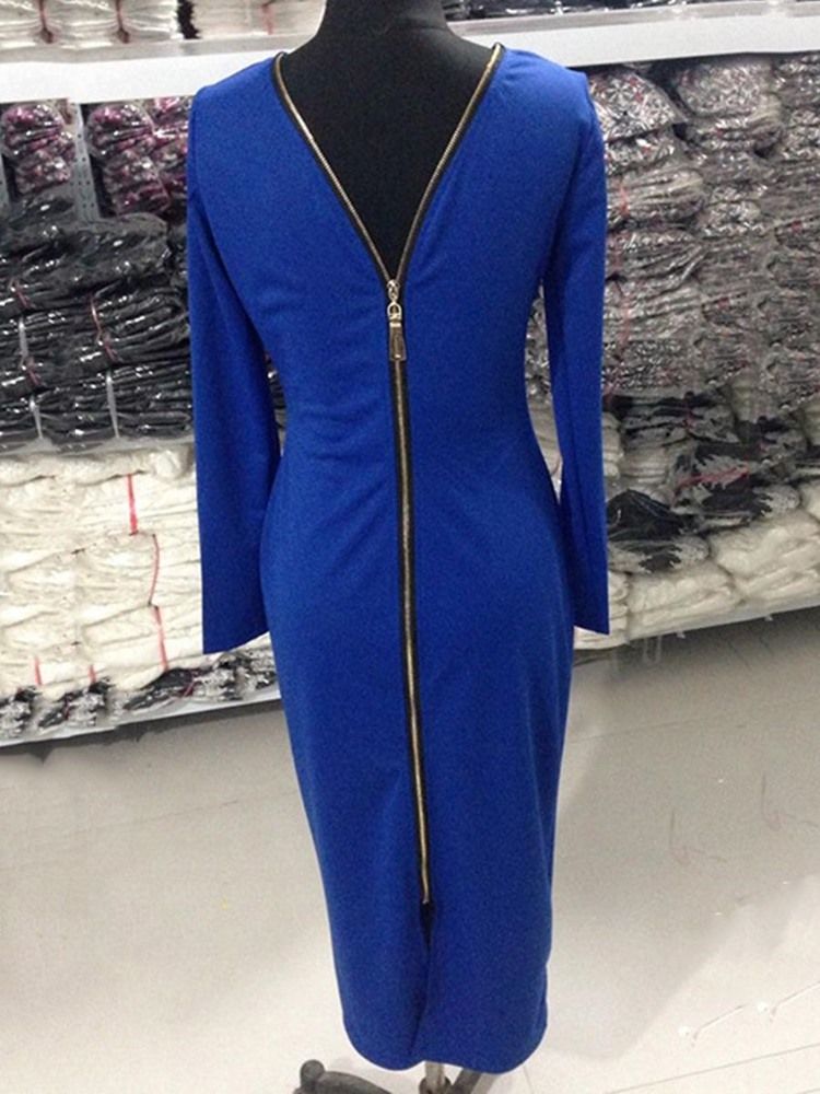 Pulôver Feminino Com Gola Redonda E Zíper De Manga Comprida Vestido De Outono