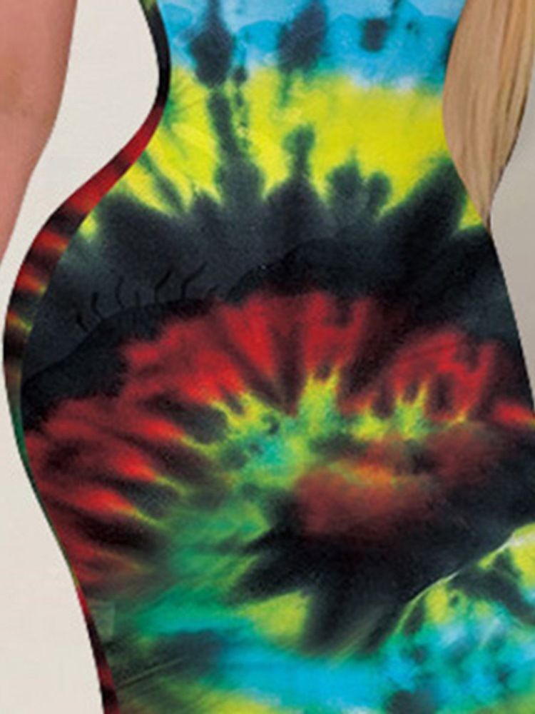 Pulôver Feminino Sem Mangas Sem Mangas Tie-dye Vestido Casual