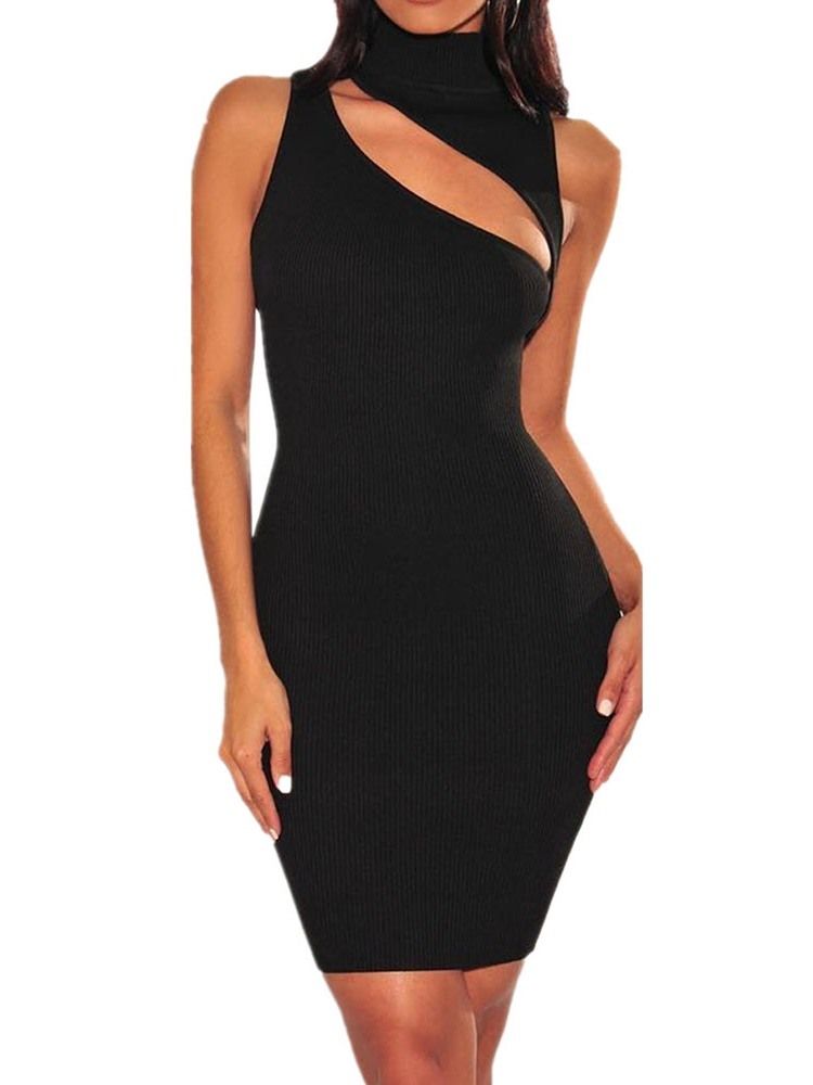 Pulôver Feminino Sem Mangas Sem Mangas Vestido Bodycon Oco