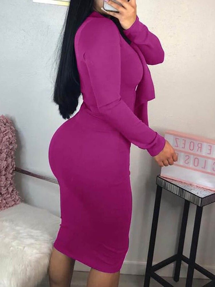 Vestido Bodycon Feminino De Manga Comprida Meia Panturrilha Com Cordões