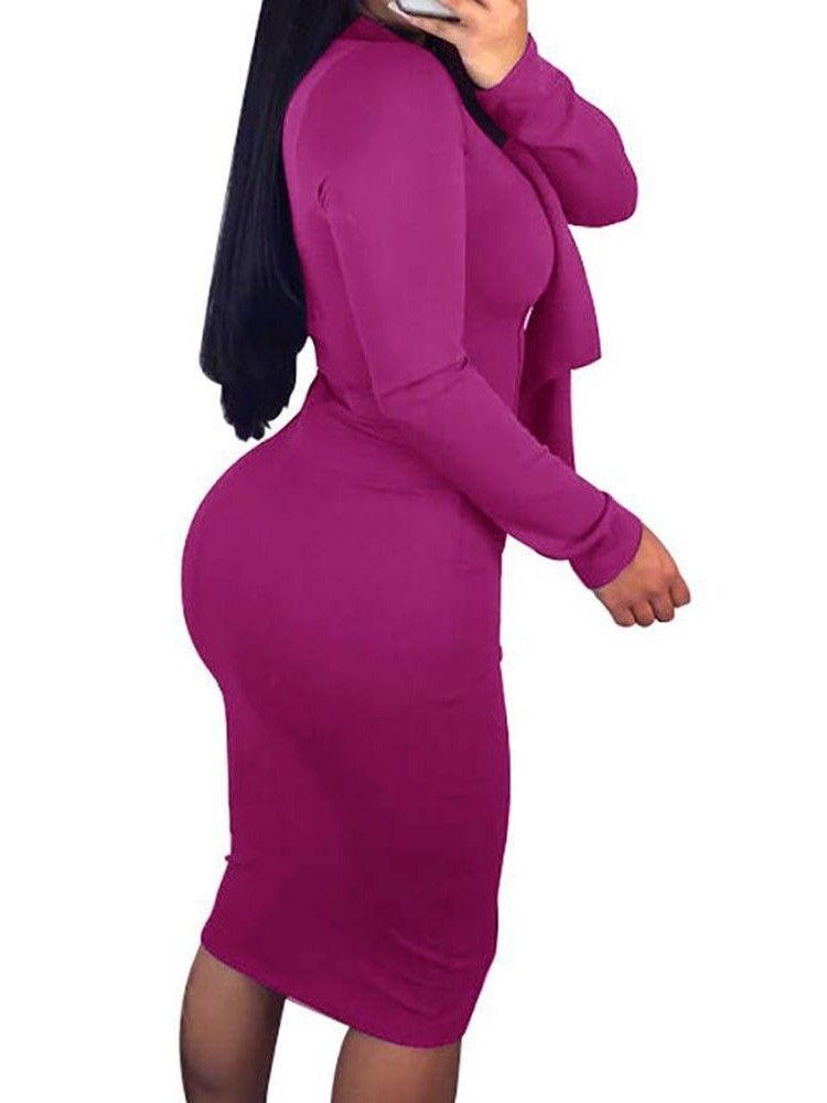 Vestido Bodycon Feminino De Manga Comprida Meia Panturrilha Com Cordões