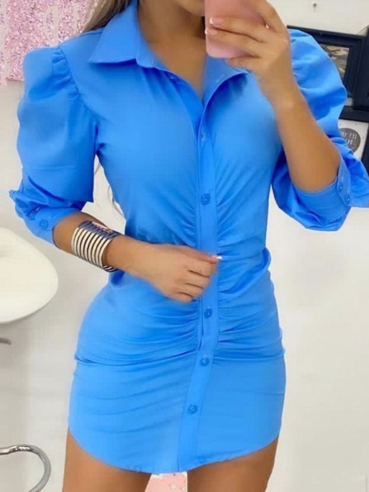 Vestido Bodycon Sexy Feminino Com Botão Acima Do Joelho Manga Três Quartos