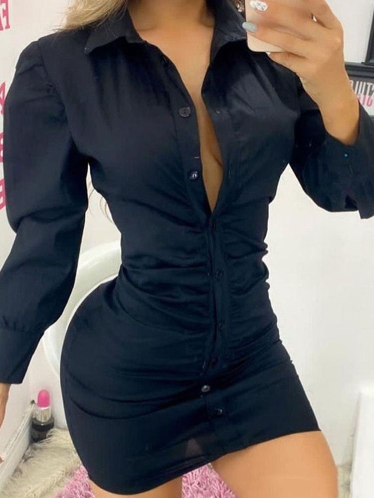 Vestido Bodycon Sexy Feminino Com Botão Acima Do Joelho Manga Três Quartos