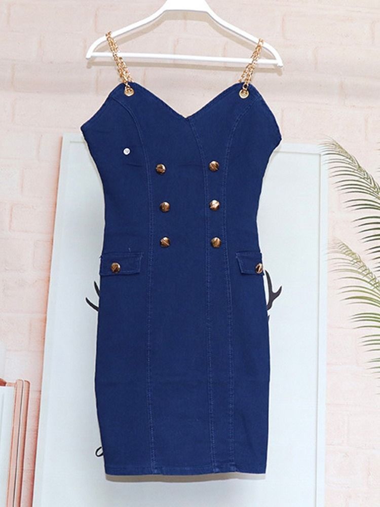 Vestido Com Pulôver Feminino Com Botão Acima Do Joelho Sem Mangas