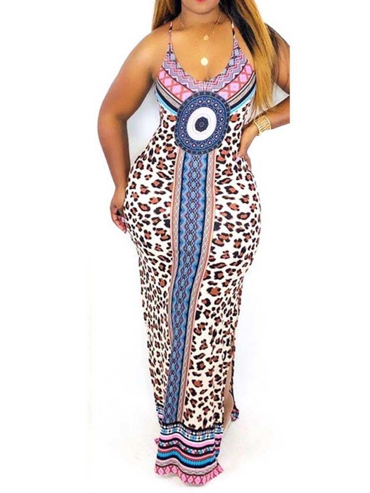 Vestido Da Moda Africana Feminina Até O Chão Sem Mangas Bodycon Geométrico