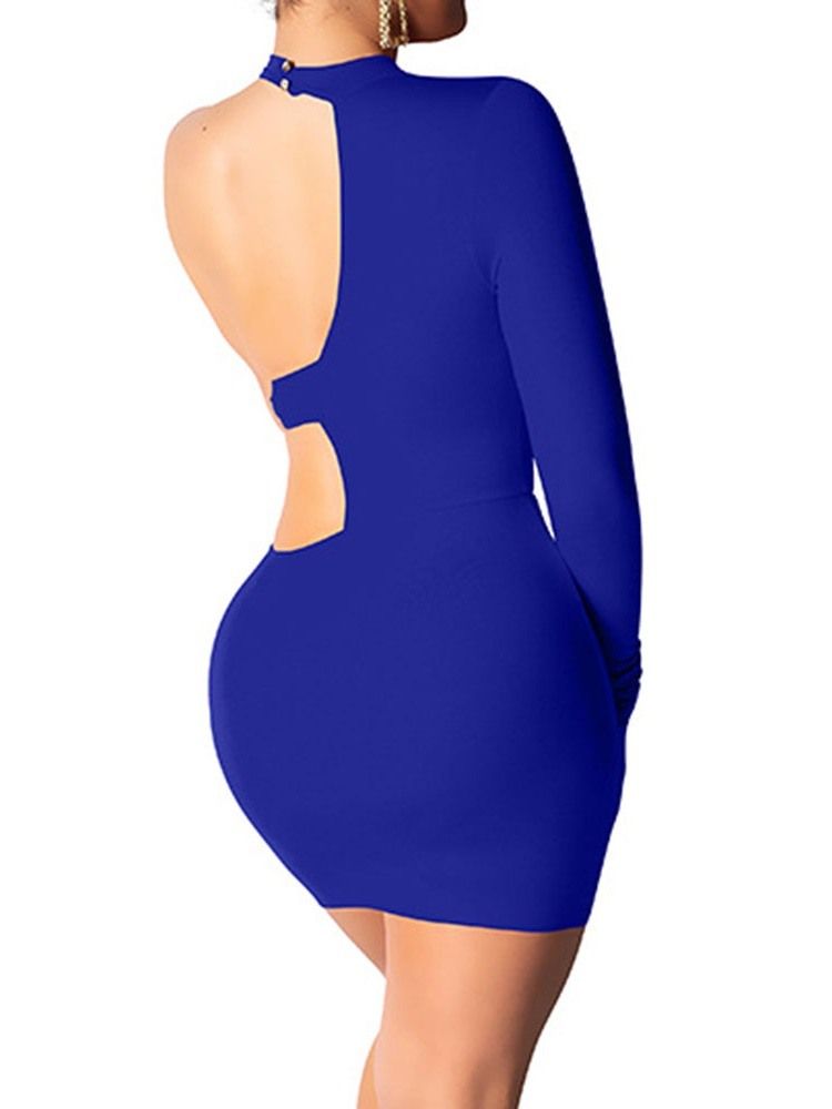 Vestido Feminino Acima Do Joelho Com Gola Longa Manga Comprida Bodycon Um Ombro